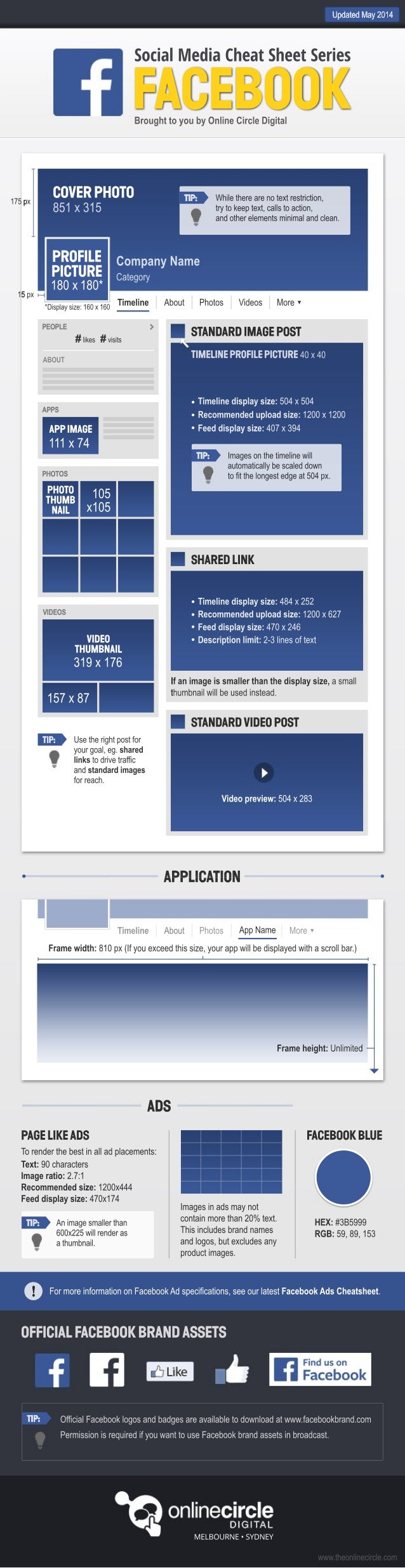 Facebook 2014  Sizes and Dimensions Cheat sheet