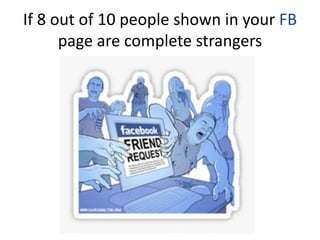 If 8 out of 10 people shown in your FB
page are complete strangers
 