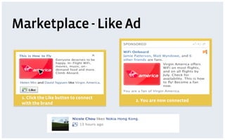 Marketplace - Like Ad



 1. Click the Like button to connect
                                       2. You are now connected
 with the brand
 