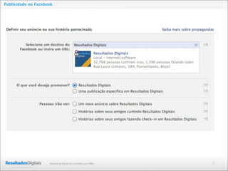 2Marketing Digital de resultado para PMEs
Publicidade no Facebook
 