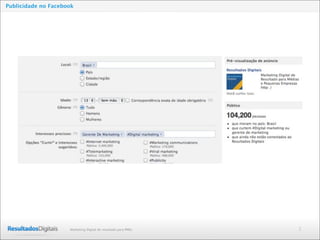2Marketing Digital de resultado para PMEs
Publicidade no Facebook
 