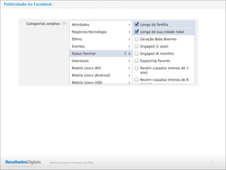 2Marketing Digital de resultado para PMEs
Publicidade no Facebook
 
