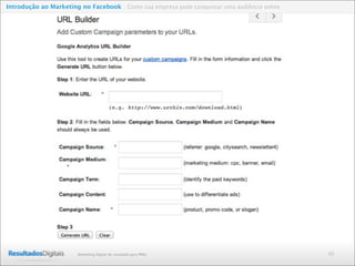 46Marketing Digital de resultado para PMEs
Introdução ao Marketing no Facebook Como sua empresa pode conquistar uma audiência online
 