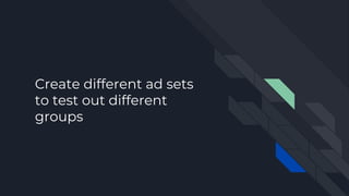 Create different ad sets
to test out different
groups
 