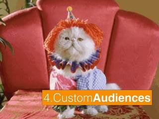 Nachteil von Interessen-Targeting:
Oft sehr „Breit"
Sind die Likes „echt“? (Vertrauen)
Bots/Fake Accounts
In frühen Phasen OK
1. Website Retargeting
Schließt die Lücke von Fans und Email Abonnenten
2. Email Abonnenten (Email CA)
Käufer inklusive - Fans ausschließen
3. Lookalike Audiences
4. Fans
Günstig, Relevant, Kaufwillig, Beste "Response"
durch Newsfeed Bekanntheit
5. Interessen
Targetierungsoptionen geordnet nach Targetierungsgrad
Wen soll ich ansprechen?
Website
Retargeting
Email Custom
Audience
Lookalike
Audiences (Layered)
Fans
Interessen
 