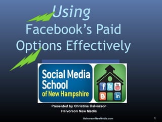 HalvorsonNewMedia.com 1
Using
Facebook’s Paid
Options Effectively
Presented by Christine Halvorson
Halvorson New Media
 
