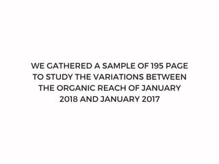 WE GATHERED A SAMPLE OF 195 PAGE
TO STUDY THE VARIATIONS BETWEEN
THE ORGANIC REACH OF JANUARY
2018 AND JANUARY 2017
 
