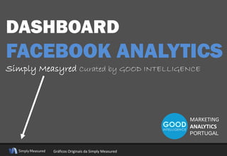 DASHBOARD
FACEBOOK ANALYTICS
Simply Measyred Curated by GOOD INTELLIGENCE
Gráficos Originais da Simply Measured
MARKETING
ANALYTICS
PORTUGAL
 