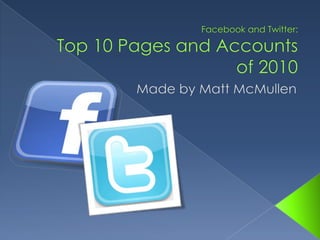 Facebook and Twitter:Top 10 Pages and Accounts of 2010 Made by Matt McMullen 