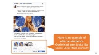 31
Here  is  an  example  of  
what  an  Audience  
Optimised  post  looks  like  
(source:  Social  Media  Examiner)
 
