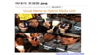 https://www.ilbe.com/2050234889
Visual Meme as Hybrid Media Unit
 