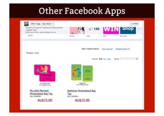 Other Facebook Apps
• Attention grabbing or enticing image for each app
• Size is 111 x 74 pixels
• Create your own using ...