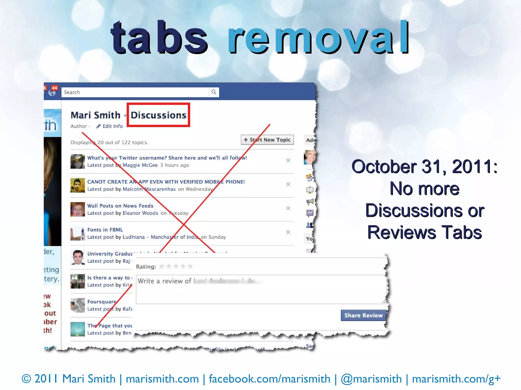 tabs  removal October 31, 2011: No more Discussions or Reviews Tabs 
