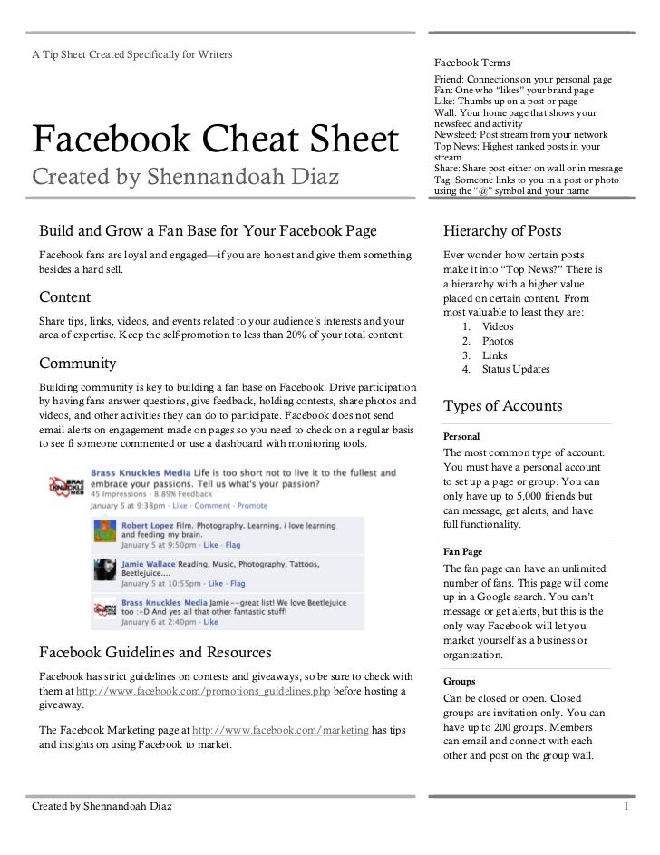 Facebook cheat sheet for writers Facebook cheat sheet for writers