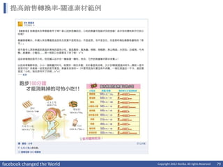 提高銷售轉換率-關連素材範例




facebook changed the World   Copyright 2012 Norika. All rights Reserved   79
 