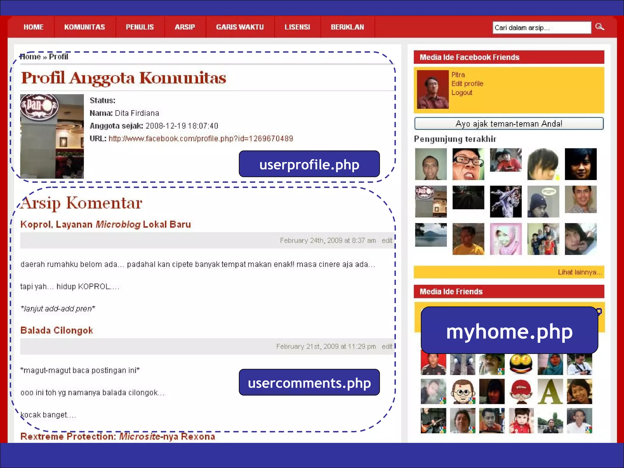 myhome.php userprofile.php usercomments.php 