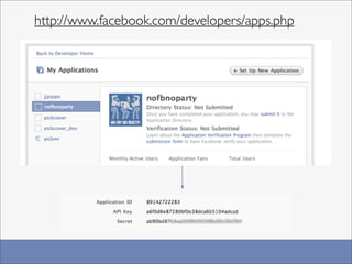 http://www.facebook.com/developers/apps.php
 