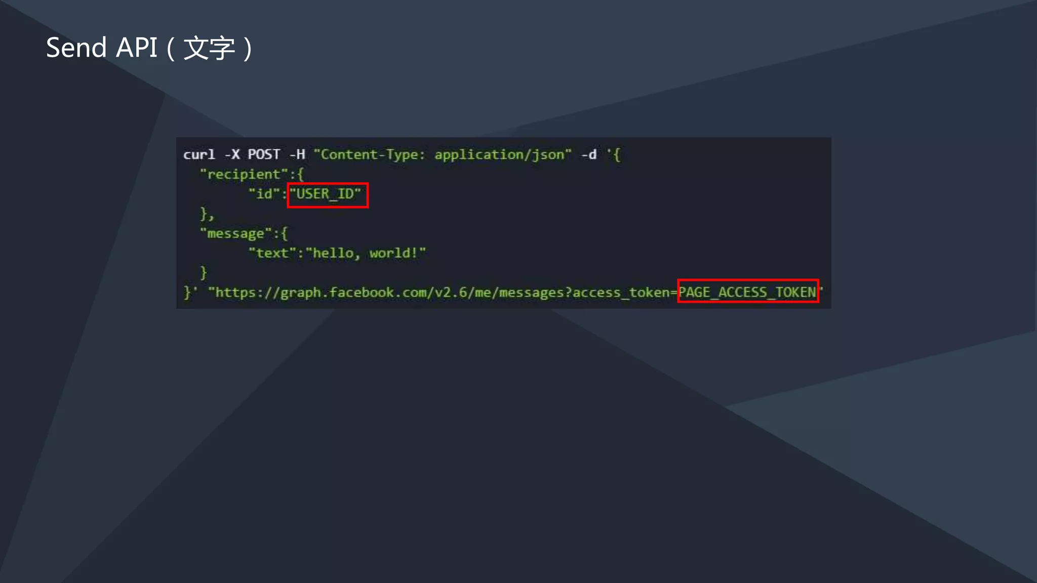 接收訊息
（Webhook）
FACEBOOK SERVER
HTTPS://
Webhook
透過 Webhook 接收粉絲團的留言訊息
 