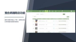 整合網路開店功能
提供完善的商品上下架、金物流設定、
訂單管理與會員管理系統
 
