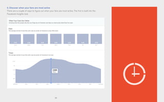 39
5. Discover when your fans are most active
There are a couple of ways to figure out when your fans are most active. The first is built into the
Facebook Insights tool.
 