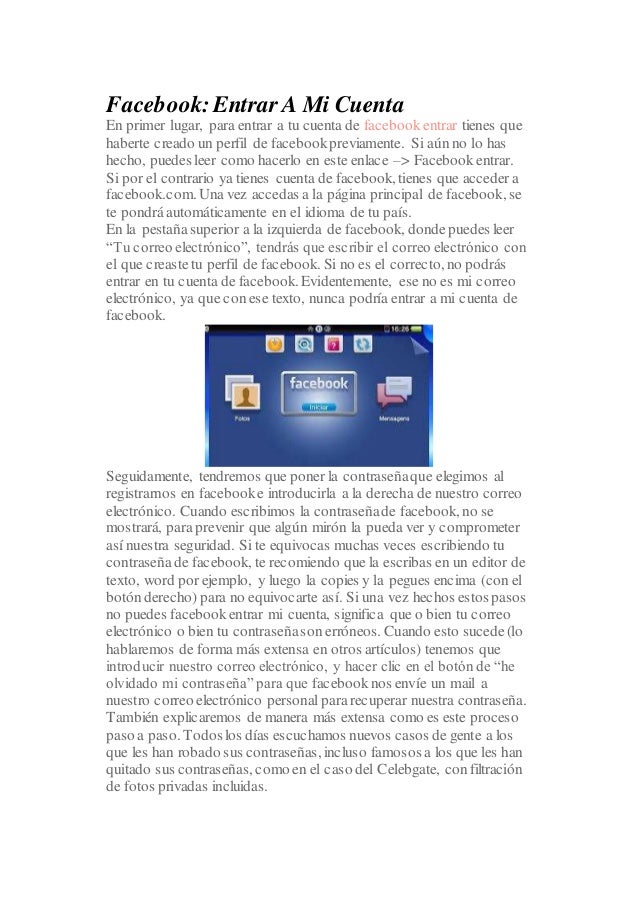 Facebook entrar a mi cuenta