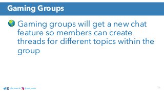 @marismith @mari_smith 36@marismith @mari_smith
Gaming groups will get a new chat
feature so members can create
threads fo...