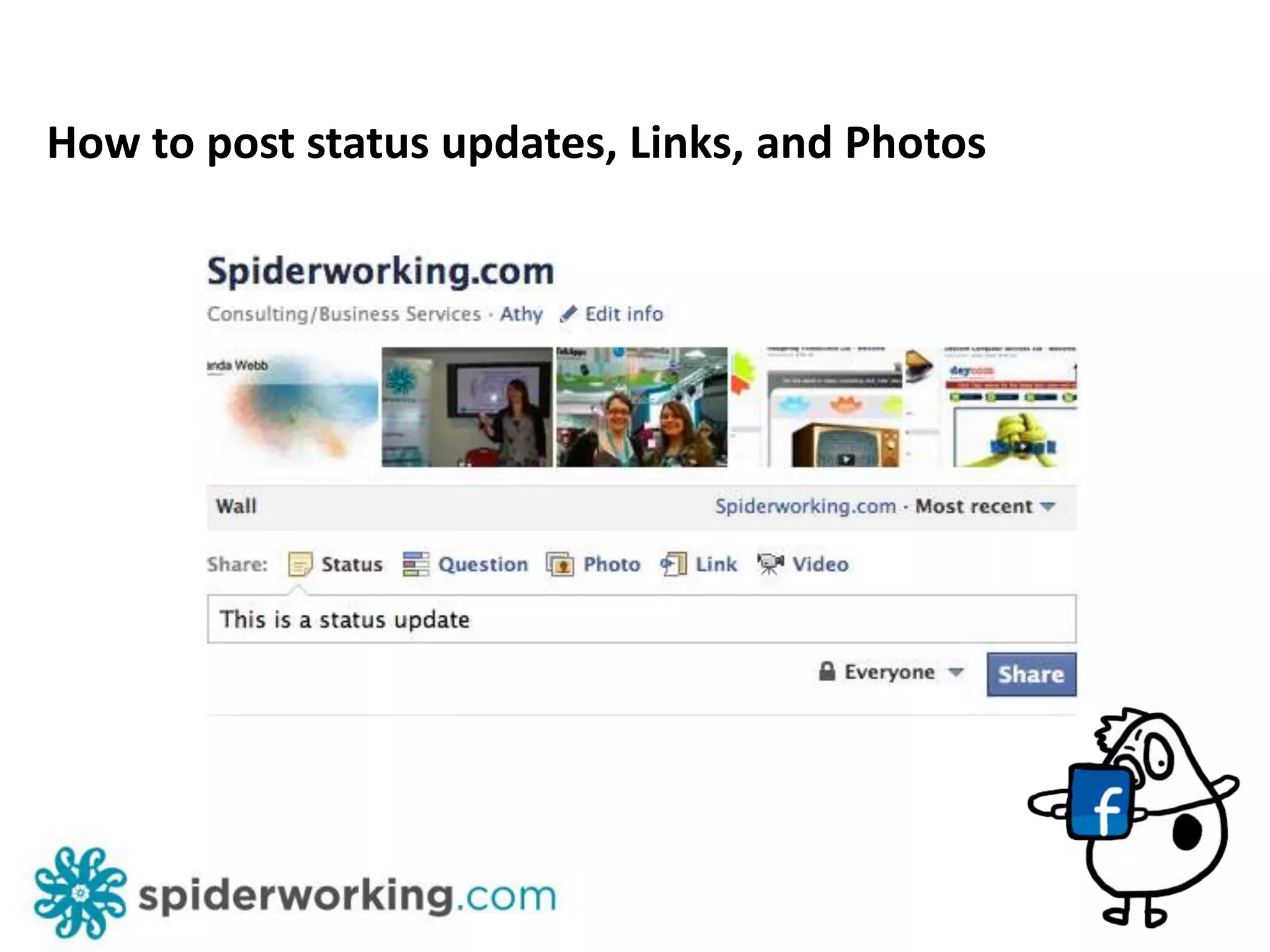 Setting up your business page:When you have 25 Likes:www.facebook.com/usernameLogo can be as big as 200px x 600px