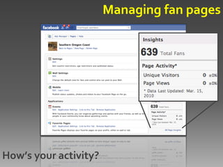 Managing fan pages




How’s your activity?
 
