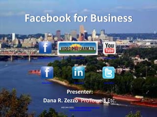 Facebook for Business   Pro Towels Etc. Pro Towels Etc. Pro Towels Etc. Dana Zezzo Dana Zezzo Dana Zezzo Presenter: Dana R. Zezzo  ProTowels Etc. 440-344-5933| dzezzo@protowelsetc.com www.protowelsetc.com 