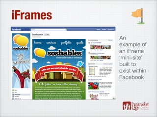 iFrames
          An
          example of
          an iFrame
          ‘mini-site’
          built to
          exist within
          Facebook
 