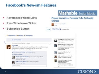Facebook’s New-ish Features


 Revamped Friend Lists
 Real-Time News Ticker
 Subscribe Button




 7
 7
 