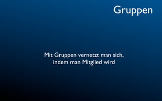 Gruppen


Mit Gruppen vernetzt man sich,
   indem man Mitglied wird
 