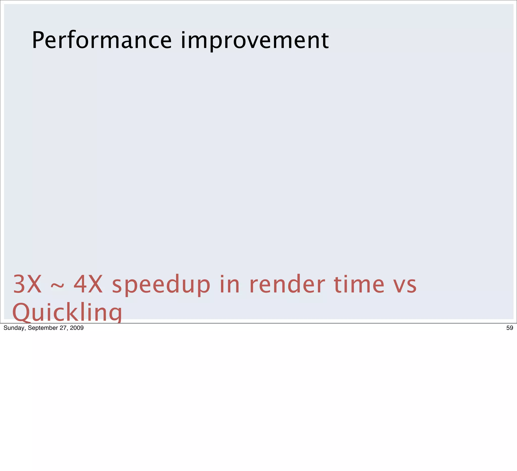 Performance improvement




  3X ~ 4X speedup in render time vs
  Quickling
Sunday, September 27, 2009            59
 