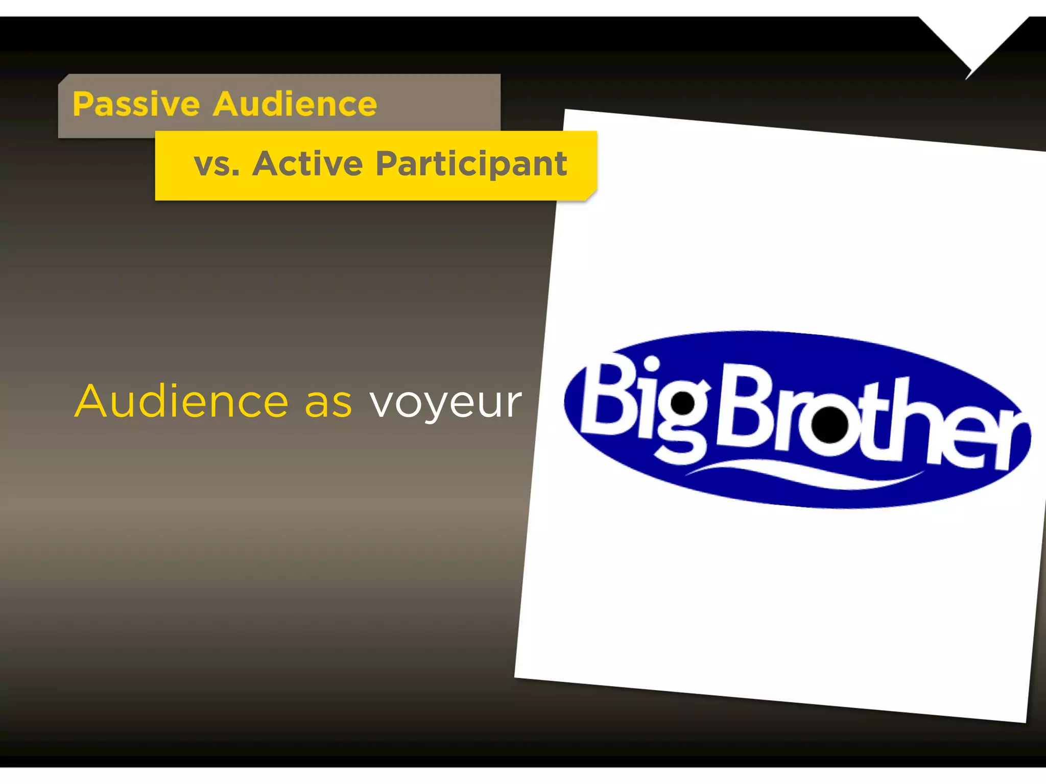 Passive Audience
           vs. Active Participant




Audience as voyeur
 