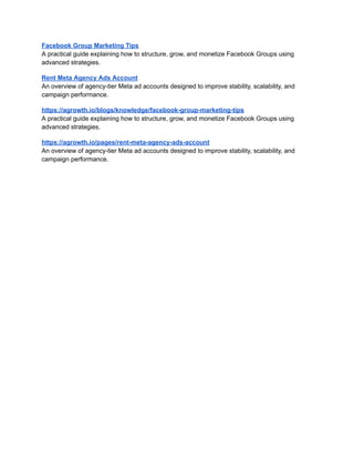 Facebook Group Marketing Tips for Sustainable Growth | PDF