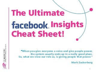 The Ultimate
Insights
Cheat Sheet!
“When you give everyone a voice and give people power,
the system usually ends up in a really good place.
So, what we view our role as, is giving people that power.”
Mark Zuckerberg
1
 