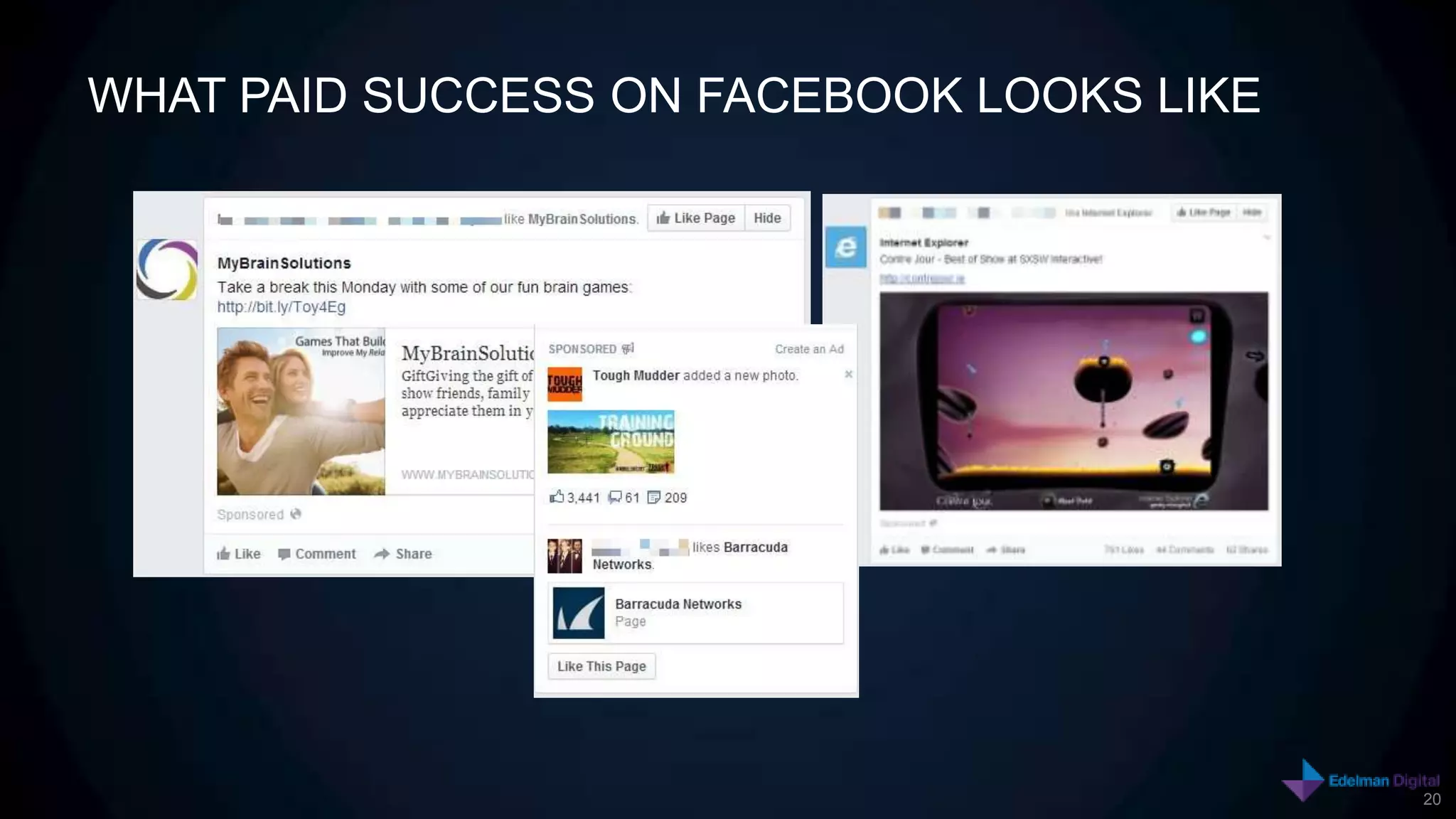 WHAT PAID SUCCESS ON FACEBOOK LOOKS LIKE




                                           20
 