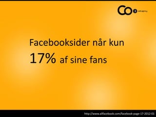 Facebooksider når kun
17% af sine fans


            http://www.allfacebook.com/facebook-page-17-2012-01
 