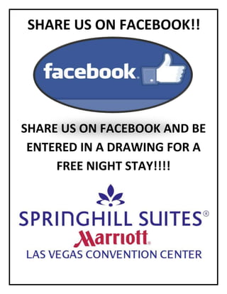 SHARE US ON FACEBOOK!!

SHARE US ON FACEBOOK AND BE
ENTERED IN A DRAWING FOR A
FREE NIGHT STAY!!!!

 