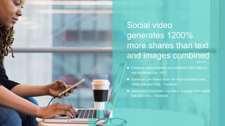Social video
generates 1200%
more shares than text
and images combined
 Facebook paid publishers and celebrities $50 mill...