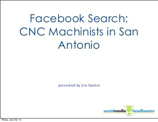 Facebook Search:
CNC Machinists in San
Antonio
presented by Jim Durbin
Friday, July 26, 13
 