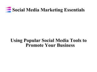 Social Media Marketing Essentials Using Popular Social Media Tools to Promote Your Business 
