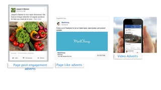 Page post engagement
adverts
Page Like adverts
Video Adverts
 