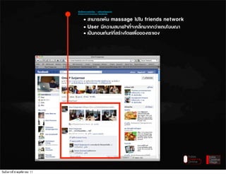 พื้นที่อันทรางพลังที่สุด / แตก็ยากที่สุดเชนกัน
                              สำหรับการทำการตลาดบน facebook

                                     • สามารถเห็น massage ไปใน friends network
                                     • User มีความสบายใจที่จะคลิ๊กมากกวาแถบโฆษณา
                                     • เปนคอนเทนทที่สรางโดยเพื่อของเราเอง




วันอังคารที่ 8 พฤศจิกายน 11
 