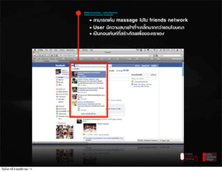 พื้นที่อันทรางพลังที่สุด / แตก็ยากที่สุดเชนกัน
                              สำหรับการทำการตลาดบน facebook

                                     • สามารถเห็น massage ไปใน friends network
                                     • User มีความสบายใจที่จะคลิ๊กมากกวาแถบโฆษณา
                                     • เปนคอนเทนทที่สรางโดยเพื่อของเราเอง




วันอังคารที่ 8 พฤศจิกายน 11
 