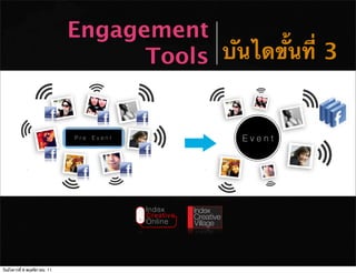 Engagement
                                    Tools บันไดขั้นที่ 3


                              Pre Event       Event




วันอังคารที่ 8 พฤศจิกายน 11
 