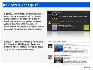 Как это выглядит?

Spotify, например, демонстрирует
поток всех композиций, которые
пользователи добавляют в свои
плейлисты...