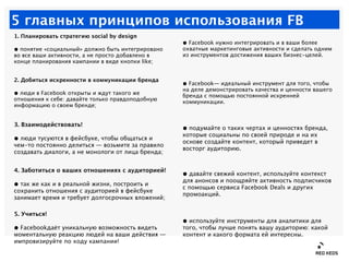 5 главных принципов использования FB
1. Планировать стратегию social by design
                                           ...