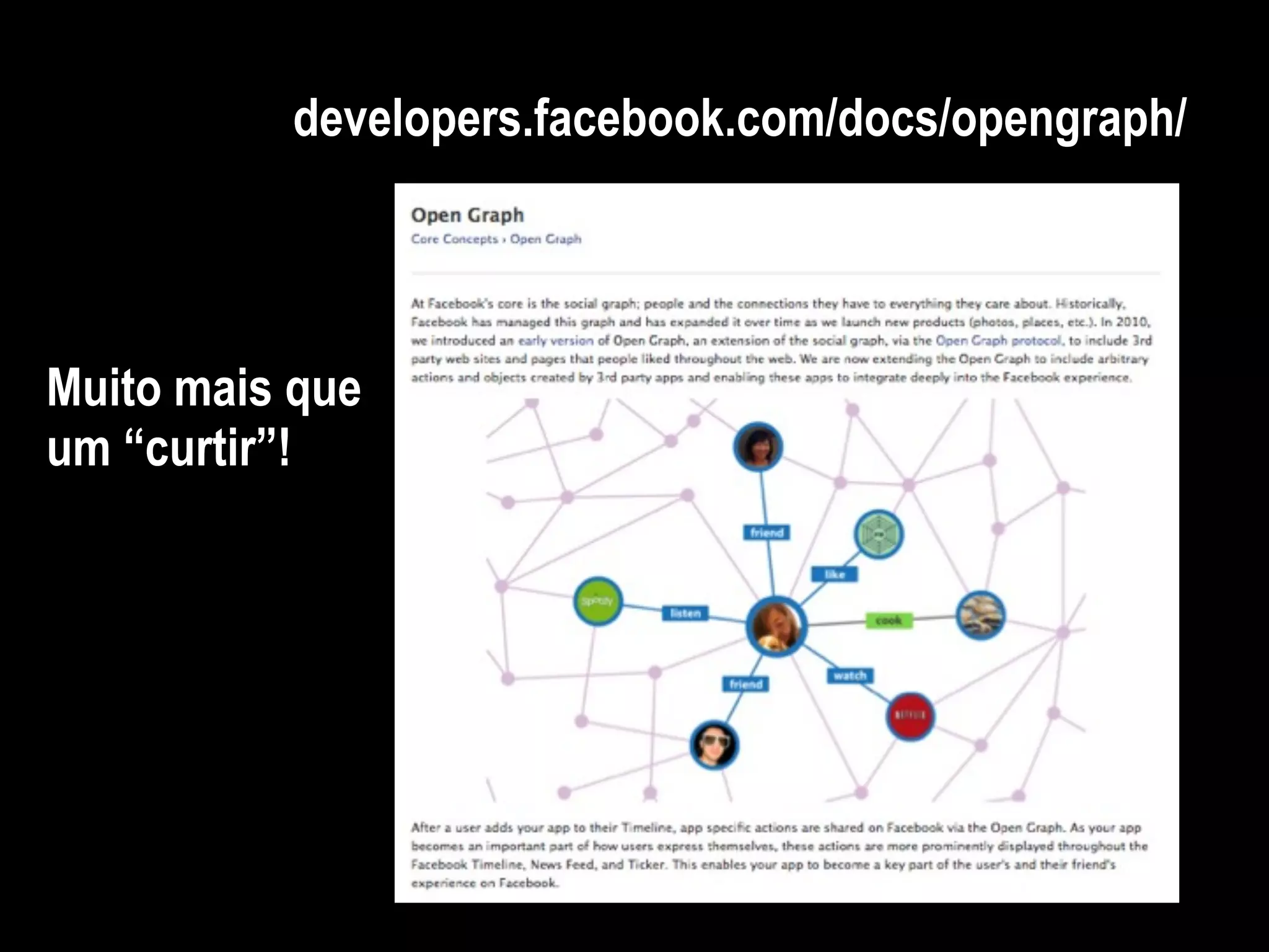developers.facebook.com/docs/opengraph/




Muito mais que
um “curtir”!
 