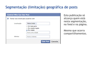 Segmentação (limitação) geográfica de posts

                                  Esta publicação só
                                  alcança quem está
                                  nesta segmentação,
                                  no feed e na página.

                                  Mesmo que ocorra
                                  compartilhamentos.
 